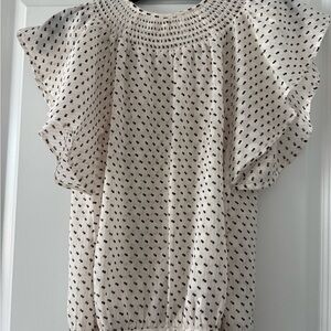 Express Cream Flutter Sleeve Blouse with Brown Dot Print